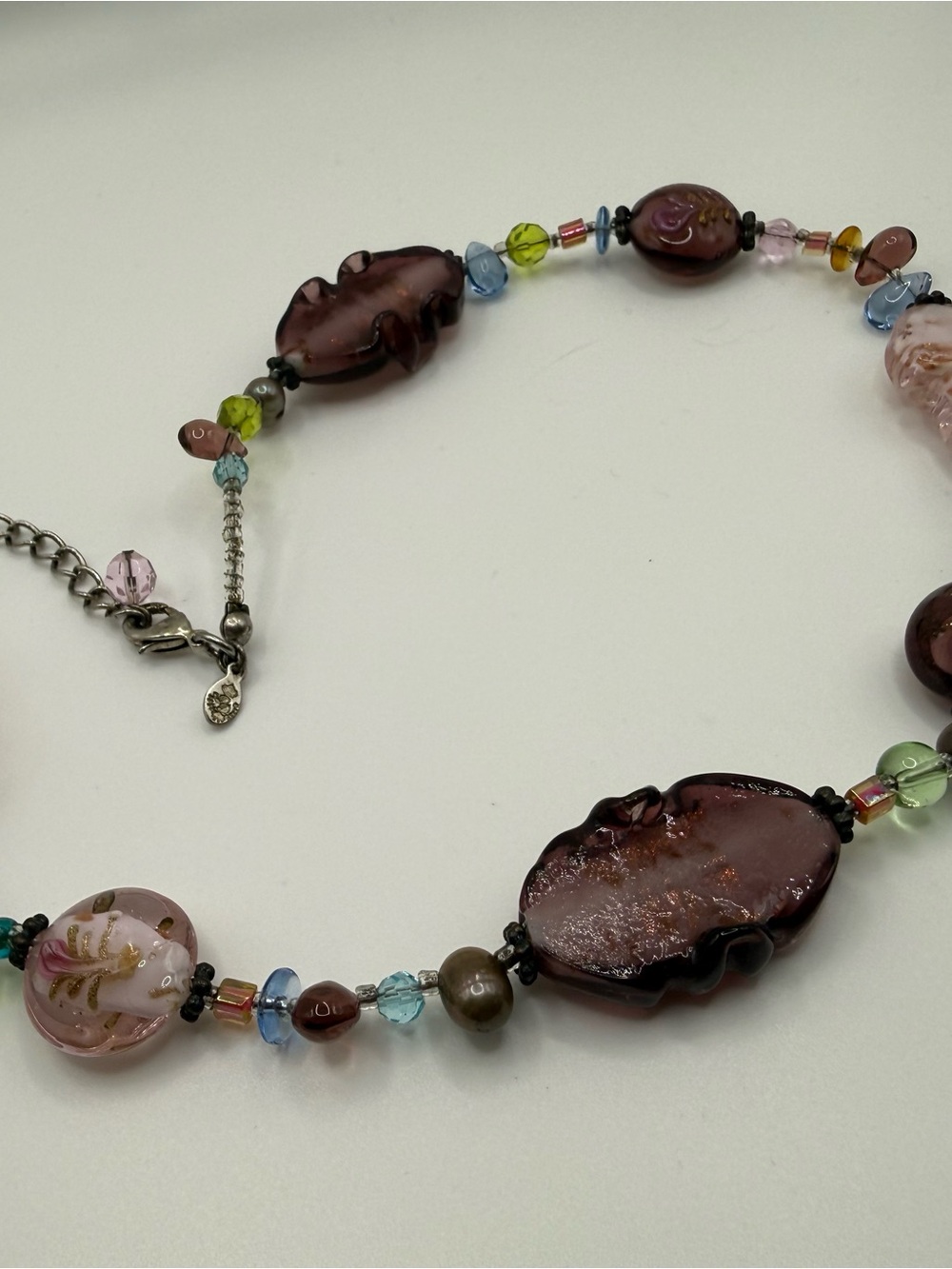 Premier Designs Multicolor Glass Bead Necklace - Pink, Brown, Green, Blue - Picture 3 of 6